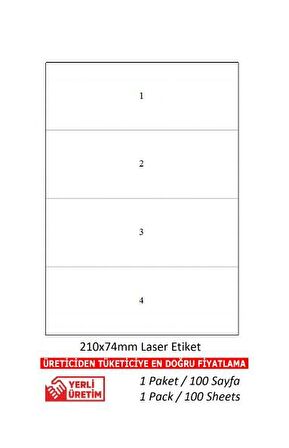 A1Etiket Tw-2404 500 A4 Sayfa Lazer Etiket  210 x 74 mm 2.000 1 A4 Sayfada 4 Etiket